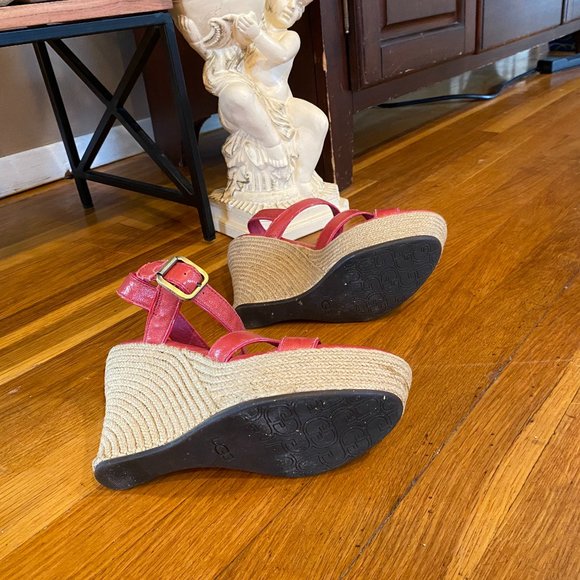 UGG Australia Hot Pink Jackilyn Leather Platform Espadrille Sandals Size 7 - Picture 9 of 11